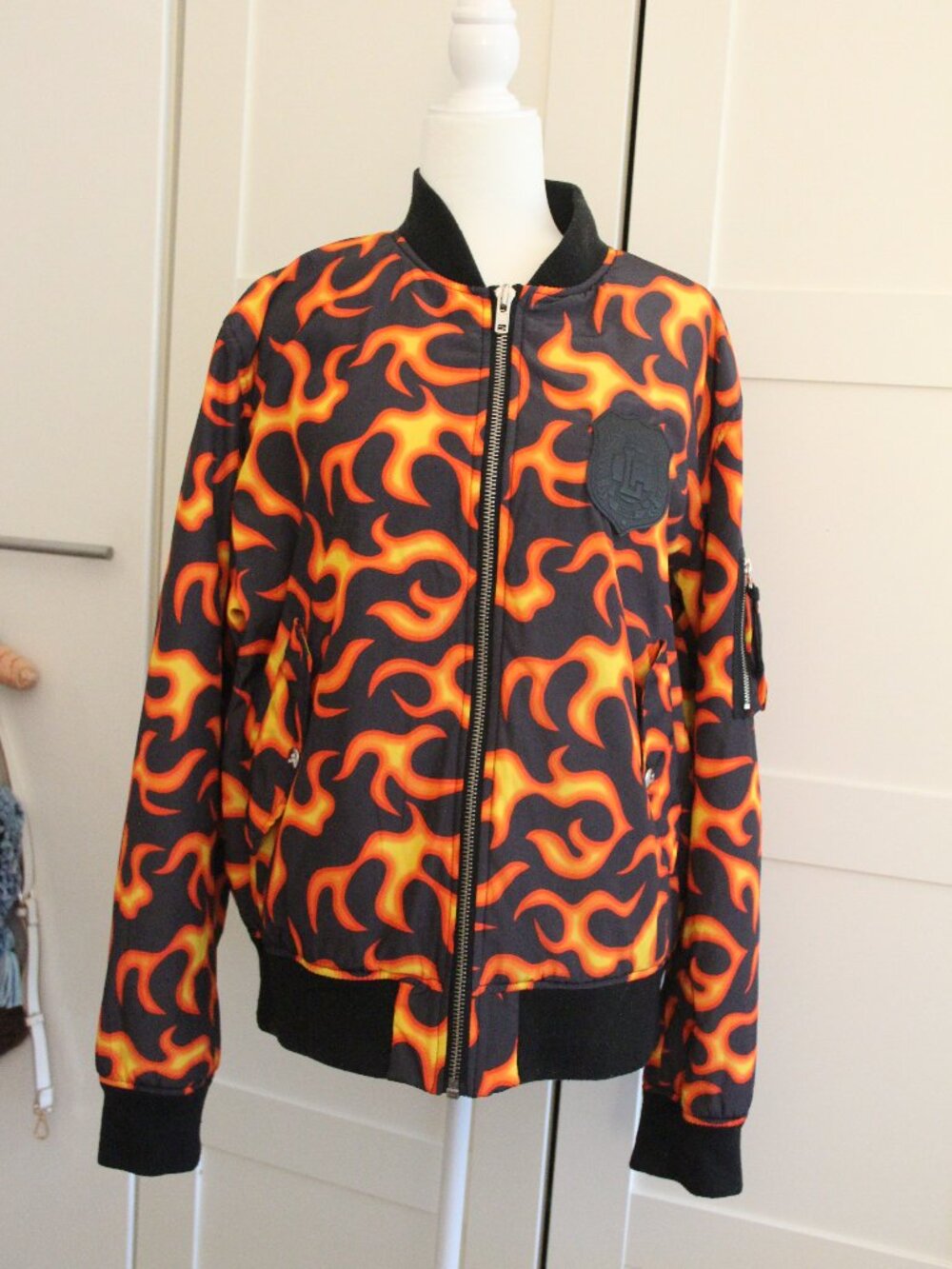 Love Moschino All-Over Flame Print Bomber Jacket Mens